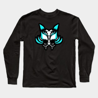 Dark Kitsune Face - Cyan Long Sleeve T-Shirt